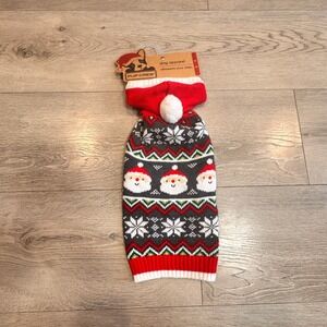 Pup Crew Dog Apparel Christmas Sweater Santa Snowflakes Red White Size‎ Medium M
